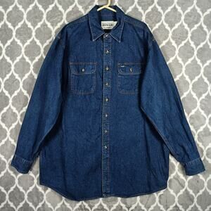Wrangler RIGGS Denim Work Shirt Men XLT Dark Blue Long Sleeve Rugged